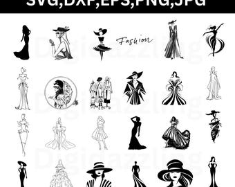Fashion lady Svg, Evening dress Svg, Fashion Clipart, Fashion girl cut files for cricut and Silhouette