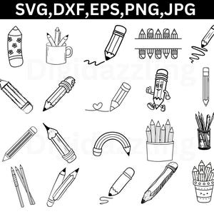 Pencil svg Bundle, Pencil Clipart, Drawing material, Back to School, Pencil svg cut File, Pencil name label Frame