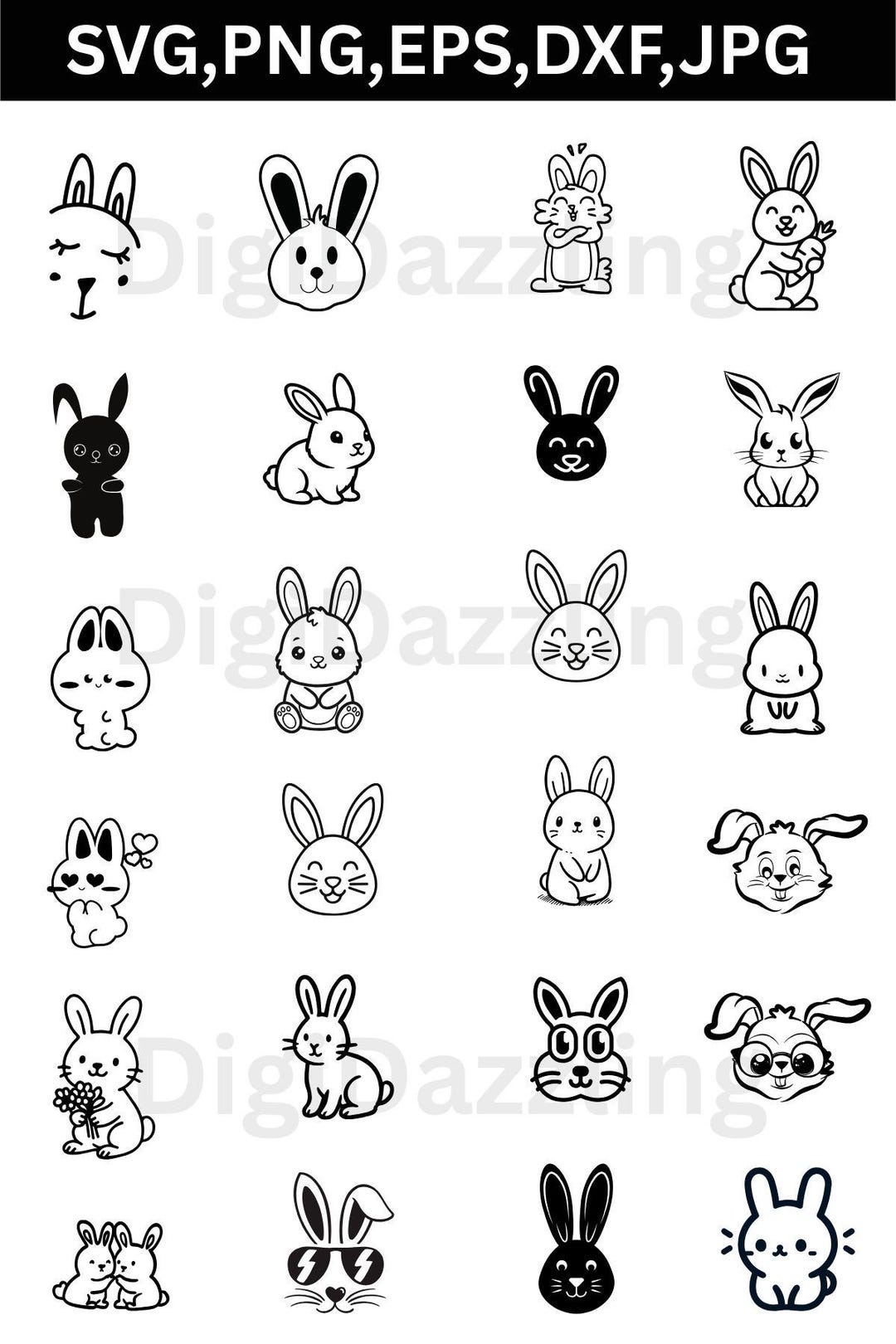 Cute Bunny Svg, Rabbit Clipart, Bunny Clipart, Svg Cricut, Svg Bundle ...