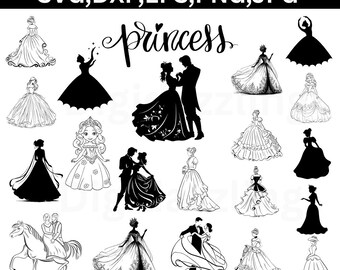 Paquete de SVG de princesa, Paquete de SVG de silueta de princesa, Clipart de princesa, Paquete de SVG de princesa, Archivos de corte de princesa para Cricut