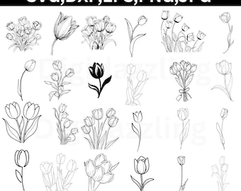 Tulip flower svg Bundle, Tulip Monogram, Tulip Silhouette, Tulip cut File, Tulip Cricut, Flower Clipart