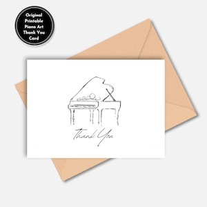 Tarjeta de agradecimiento de arte de piano / Tarjeta de agradecimiento al profesor de música / Tarjeta de profesor de música / Tarjeta de música / Diseño dibujado a mano de piano / Tarjeta de profesor de piano