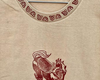 Hand Printed (block print/linocut) Tee Shirt w/ Horses - Unique Show Pony