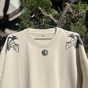 Hand Printed - Premium Cotton Tee (block print/linocut) Tee Shirt with BATS