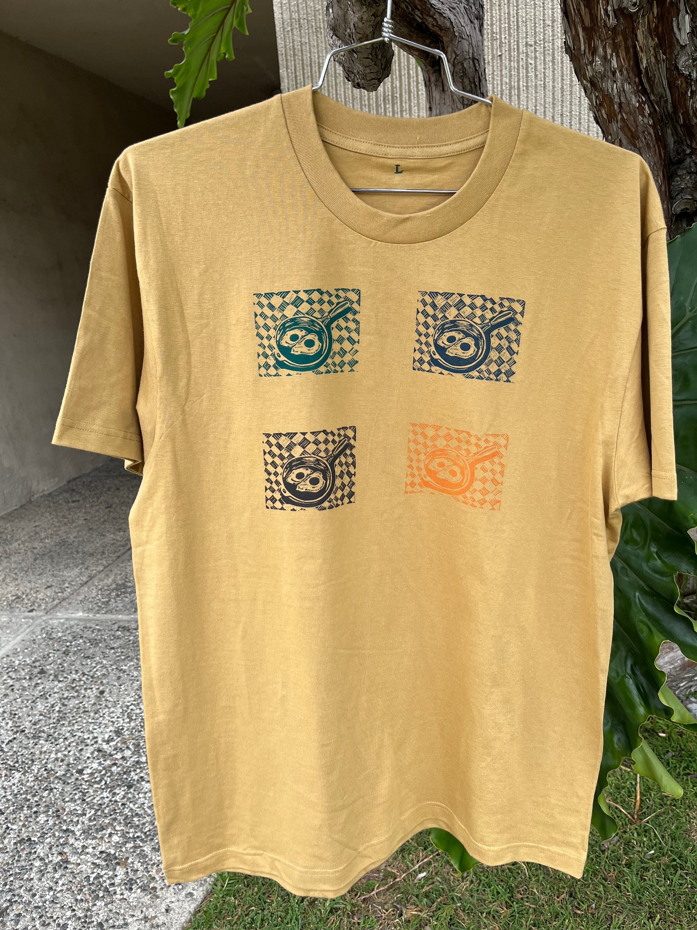 One-Of-A-Kind Hand Printed (block print/linocut) Tee Shirt w/ Eggs