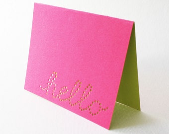 pink hello cards ... set of 3 blank cards