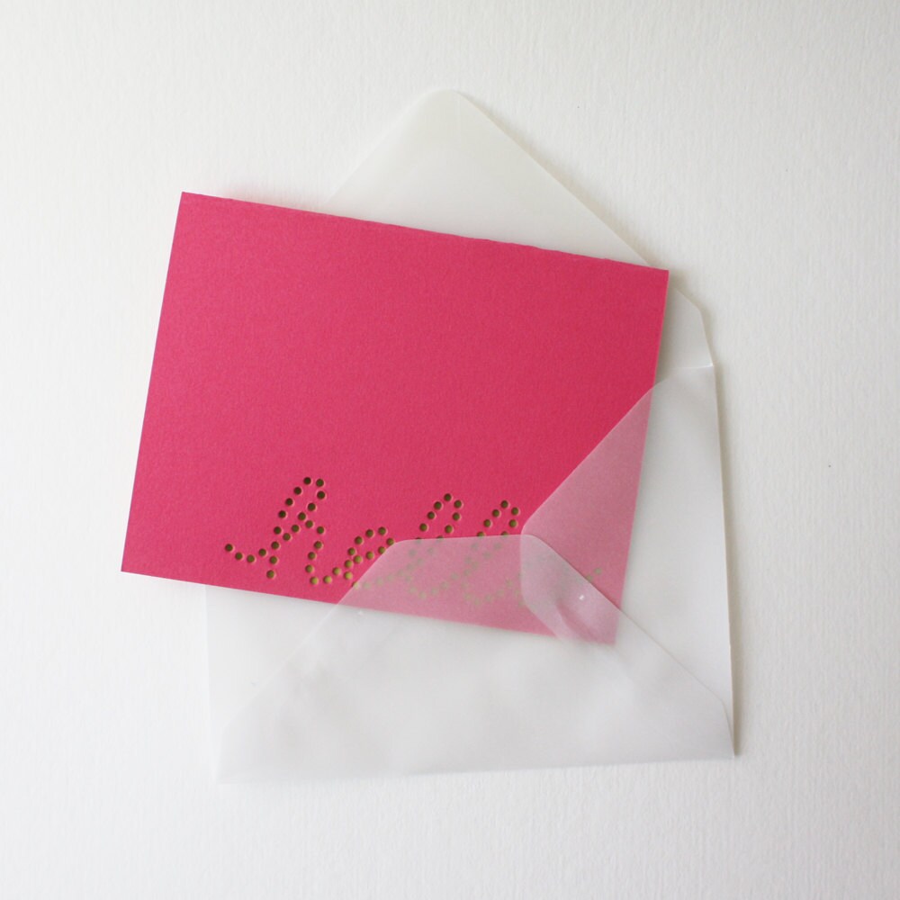 Pink Hello Cards Set of 3 Blank Cards Etsy