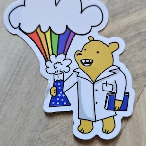 Rainbow bear scientist sticker