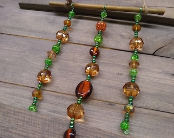 Window Suncatcher - Brown and Green Glass Focal Beads - Mobile - Yard Decor