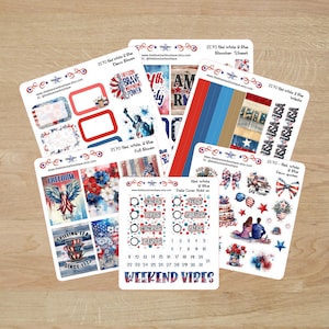 Mini kit rosso, bianco e blu da 4 pagine con componenti aggiuntivi opzionali