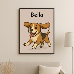 Custom Pet Portrait Wall Art – Cartoon Dog or Cat Drawing | Personalized Digital Print | Cute Animal Illustration | Pet Name Gift