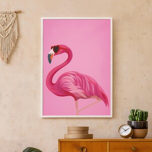 Pink Flamingo Wall Art Printable – Cute Retro Flamingo Poster | Instant Download Digital Art for Living Room or Nursery Decor