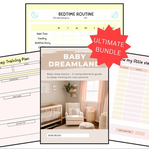 Sueño del bebé, Paquete, Entrenamiento del sueño, Libro, Tabla de rutina para la hora de acostarse, Tabla de progreso del entrenamiento del sueño, Guía del sueño, Sueño del recién nacido, Guía para nuevos padres