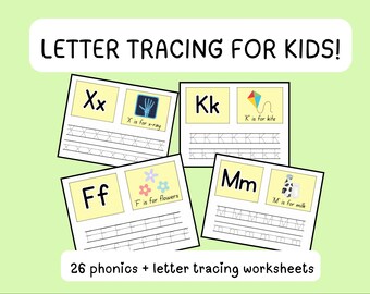 Letter Tracing Worksheets, Homeschool, Phonics, Learn to Write, Elementary, Kid Activities, Learning Alphabet