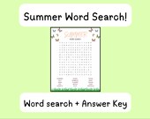 Word Search, Printable Download, Summer Fun, For Kids, Adults, Babysitting, Teaching, Family Activity
