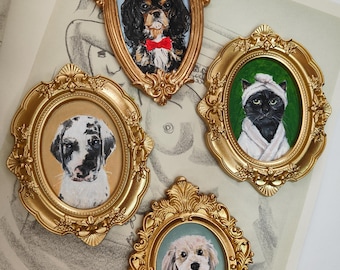 Custom Hand-Painted Pet Memorial Portrait, Dog or Cat Remembrance Gift,Pet Loss Keepsake, Ornate Mini Frame,Pet Memorial,Christmas gifts