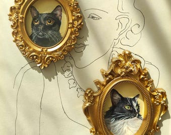 Custom Hand-Painted Pet Memorial Portrait, Dog or Cat Remembrance Gift,Pet Loss Keepsake, Ornate Mini Frame,Pet Memorial,Christmas gifts