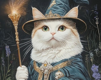 Magic Cat Portrait from Photo, Royal Pet Portrait, Regal Dog Portrait, Pet Memorial Gift, Wall Decor, Vintage Portrait, Funny Pet Gift, Taro