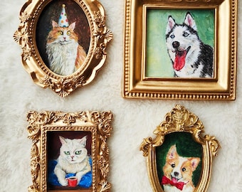 100% Handmade Acrylic Pet Portrait,Dog Portrait,Cat Portrait,Custom Pet Portrait from Photo,Pet Memorial,Mother&#39;s Day Gift for Mom,Mini Art