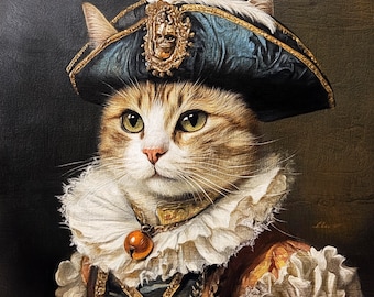 Custom Royal Cat Portrait, Renaissance Cat Painting, Pet Lovers Gift, Royal Pet Portrait, Pet Portrait gift, Animal Painting, Wall Decor