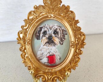 100% Handmade Acrylic Pet Portrait,Dog Portrait,Cat Portrait,Custom Pet Portrait from Photo,Pet Memorial,Pet Painting, Pet Holding a Cup