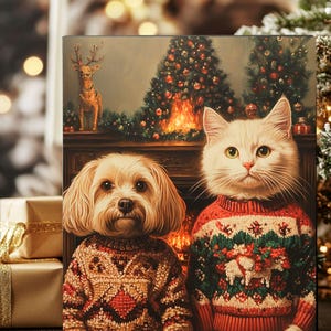 Weihnachten Haustier Porträt, Weihnachten Tier Gemälde, Haustier Weihnachtsgeschenk, Exotisches Haustier Porträt, Weihnachtsgeschenk, Königliches Hunde Porträt, Familien Geschenk