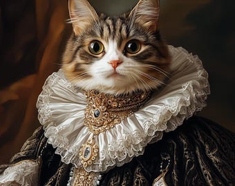 Custom Royal Cat Portrait, Renaissance Cat Painting, Pet Lovers Gift, Royal Pet Portrait, Pet Portrait gift, Animal Painting, Wall Decor