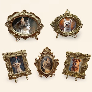 100% handgemachtes Acryl-Haustierporträt, Hundeporträt, benutzerdefiniertes Haustierporträt vom Foto, Haustier-Denkmal, handgemalte Haustiere in Vintage-Goldrahmen