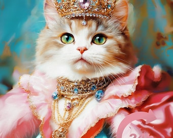 Custom Royal Cat Portrait, Renaissance Cat Painting, Pet Lovers Gift, Royal Pet Portrait, Pet Portrait gift, Custom Painting, Wall Decor