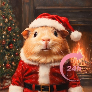 Christmas Pet Portrait, Christmas Animal Painting, Pet Christmas Gift, Guinea Pig Portrait, Christmas Gift, Royal Pet Portrait, Family Gift