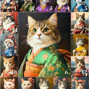Geisha Cat Portrait from Photo, Japanese Style Pet Portrait, Pet Memorial Gift, Animal Painting, Geisha Cat, Samurai Dog, Pet in Kimono