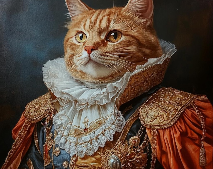 Custom Royal King Cat Portrait, Renaissance Pet Portrait, Pet Lover Gift, Royal Pet Portrait, Pet Portrait gift, Animal Painting, Wall Decor