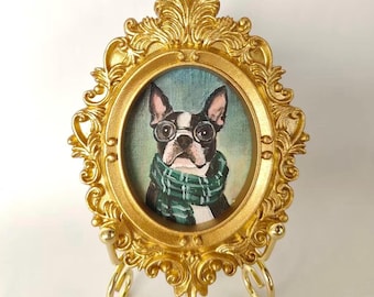 Custom Hand-Painted Pet Memorial Portrait, Dog or Cat Remembrance Gift,Pet Loss Keepsake, Ornate Mini Frame,Pet Memorial,Christmas gifts