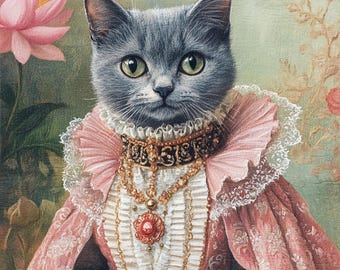 Custom Royal Cat Portrait, Renaissance Cat Painting, Pet Lovers Gift, Royal Pet Portrait, Pet Portrait gift, Animal Painting, Wall Decor