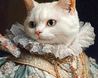 Prinzessin Katzen Porträt vom Foto, königliches Haustierporträt, Renaissance Haustierporträt, Haustierporträt, Haustier-Erinnerungsgeschenk, viktorianisches Haustierporträt