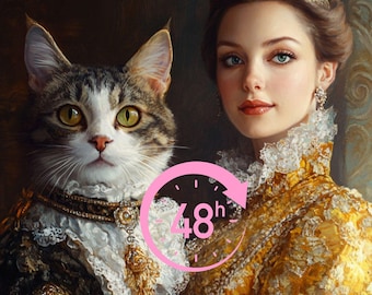 Royal Woman and Pet Portrait, Pet Memorial Gift, Victorian Portrait, Pet Lover Gift,  Pet and owner portrait, Custom Pet Owner Portrait