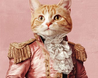 Custom Royal Cat Portrait, Renaissance Cat Portrait from Photo, Pet Portrait gift, Regal Pet with Crown, Wall Art, Pet Memorial Gift