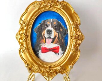 Custom Hand-Painted Pet Memorial Portrait, Dog or Cat Remembrance Gift,Pet Loss Keepsake, Ornate Mini Frame,Pet Memorial,New Year gifts