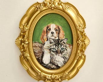 100% Handmade Acrylic Pet Portrait,Dog Portrait,Cat Portrait,Custom Pet Portrait from Photo,Pet Memorial,Pet Owner Gift,Dual Pet Painting