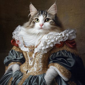 Custom Royal Pet Portrait Renaissance Cat Painting Regal Dog Portraits Pet Wall Art Pet Memorial Gift for Cat Lover Victorian Costume