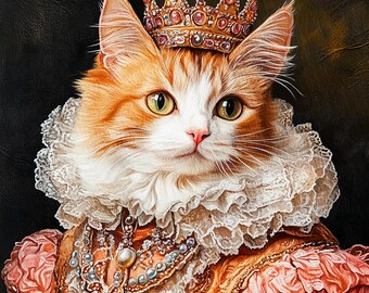 Custom Royal Cat Portrait, Renaissance Cat Painting, Pet Lovers Gift, Royal Pet Portrait, Pet Portrait gift, Animal Painting, Wall Decor