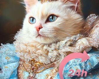Prinzessin Katzen Porträt vom Foto, königliches Haustierporträt, Renaissance Haustierporträt, Haustierporträt, Haustier-Erinnerungsgeschenk, viktorianisches Haustierporträt
