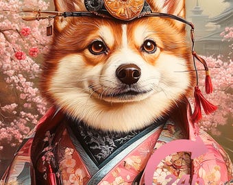 Geisha Cat Portrait from Photo, Japanese Style Pet Portrait, Pet Memorial Gift, Animal Painting, Royal Pet Painting, Samurai Dog, Pet Kimono