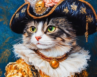 Custom Royal Cat Portrait, Renaissance Cat Painting, Pet Lovers Gift, Royal Pet Portrait, Pet Portrait gift, Animal Painting, Wall Decor