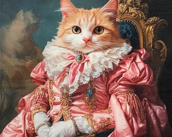 Custom Royal Cat Portrait, Renaissance Cat Portrait from Photo, Pet Portrait gift, Regal Pet with Crown, Wall Art, Pet Memorial Gift