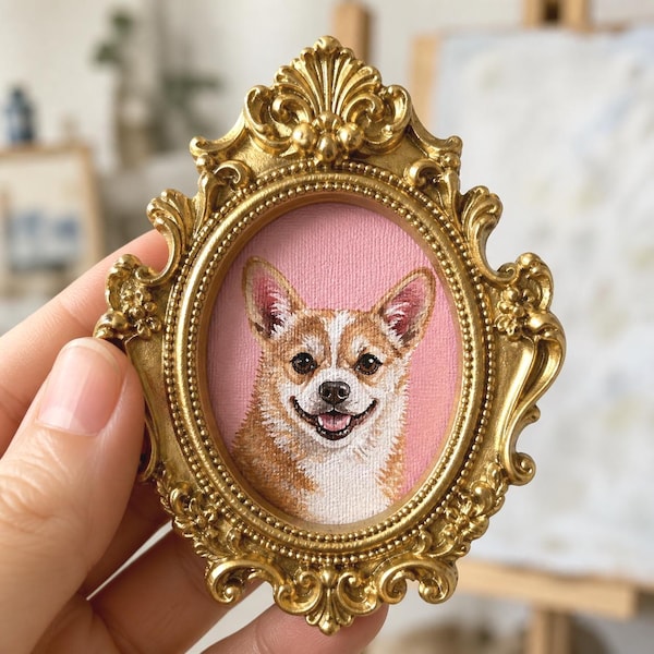 Mini retrato de mascota en acrílico hecho a mano y personalizado, regalo conmemorativo para perros o gatos, regalo de recuerdo, recuerdo de la pérdida de una mascota, mini marco ornamentado, regalo de Navidad