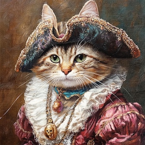 Custom Royal Pet Portrait, Renaissance Cat Painting, Regal Dog Portraits, Pet Wall Art, Pet Memorial Gift for Cat Lover, Victorian Costume