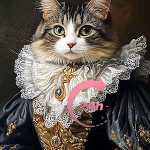 Custom Royal Cat Portrait, Renaissance Cat Painting, Pet Lovers Gift, Royal Pet Portrait, Pet Portrait gift, Animal Painting, Wall Decor