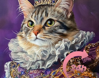 Custom Royal Cat Portrait, Renaissance Cat Painting, Pet Lovers Gift, Royal Pet Portrait, Pet Portrait gift, Custom Painting, Wall Decor