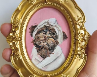Custom Hand-Painted Pet Memorial Portrait, Dog or Cat Remembrance Gift,Pet Loss Keepsake, Ornate Mini Frame,Pet Memorial,Christmas gifts